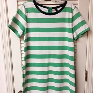 J Crew Green White Striped Tee Dress Prep Boho